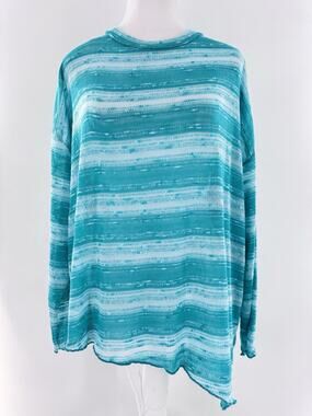 Pretty Young Thing Sweater Sz L Fine Knit Beach Cover Up Asymmetrical Striped